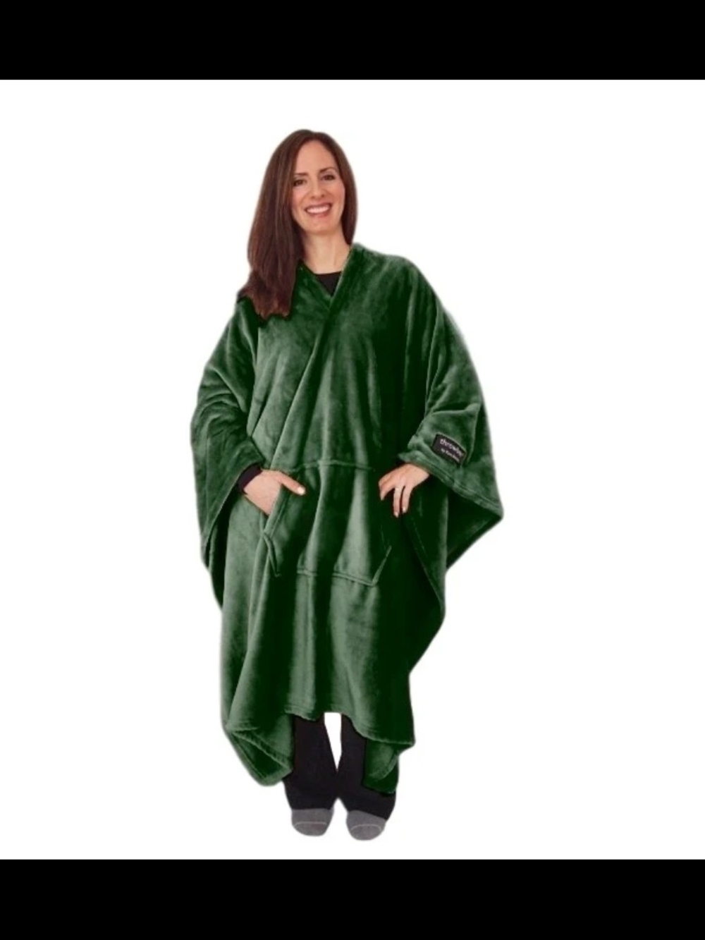 Plush Forest Green Wearable Poncho with Kangaroo Pocket